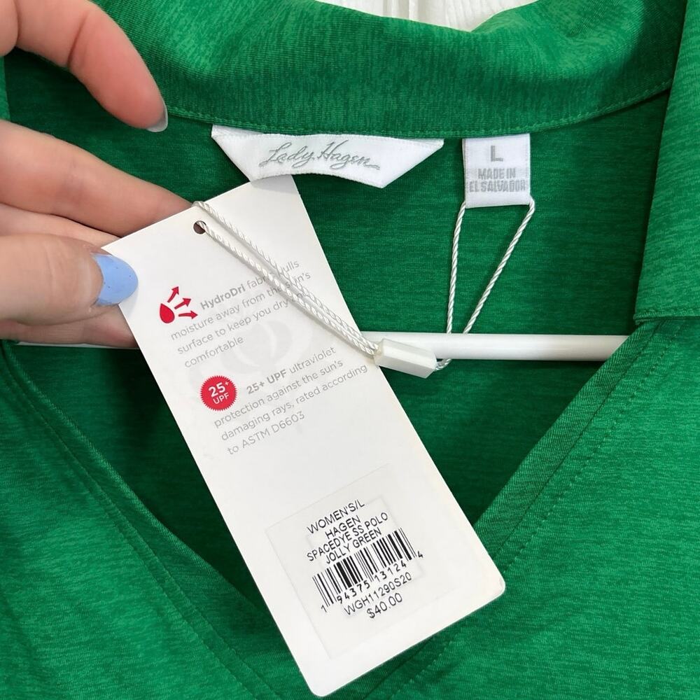 Lady Hagen NWT Vibrant Green Active Quick Dry UPF Open Neck Polo Large - Picture 6 of 6